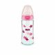 Nuk Γυάλινο Μπιμπερό First Choice Plus Temperature Control Κατά των Κολικών με Θηλή Σιλικόνης 240ml για 0-6 μηνών Pink Birds